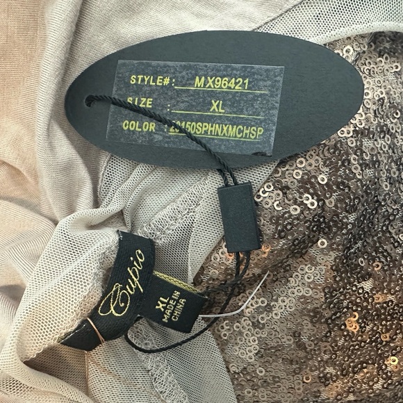 NWT Cupio Women's Sz XL Blush Beige Sequin Sleeveless V-Neck Tank Top Tunic - Picture 5 of 7